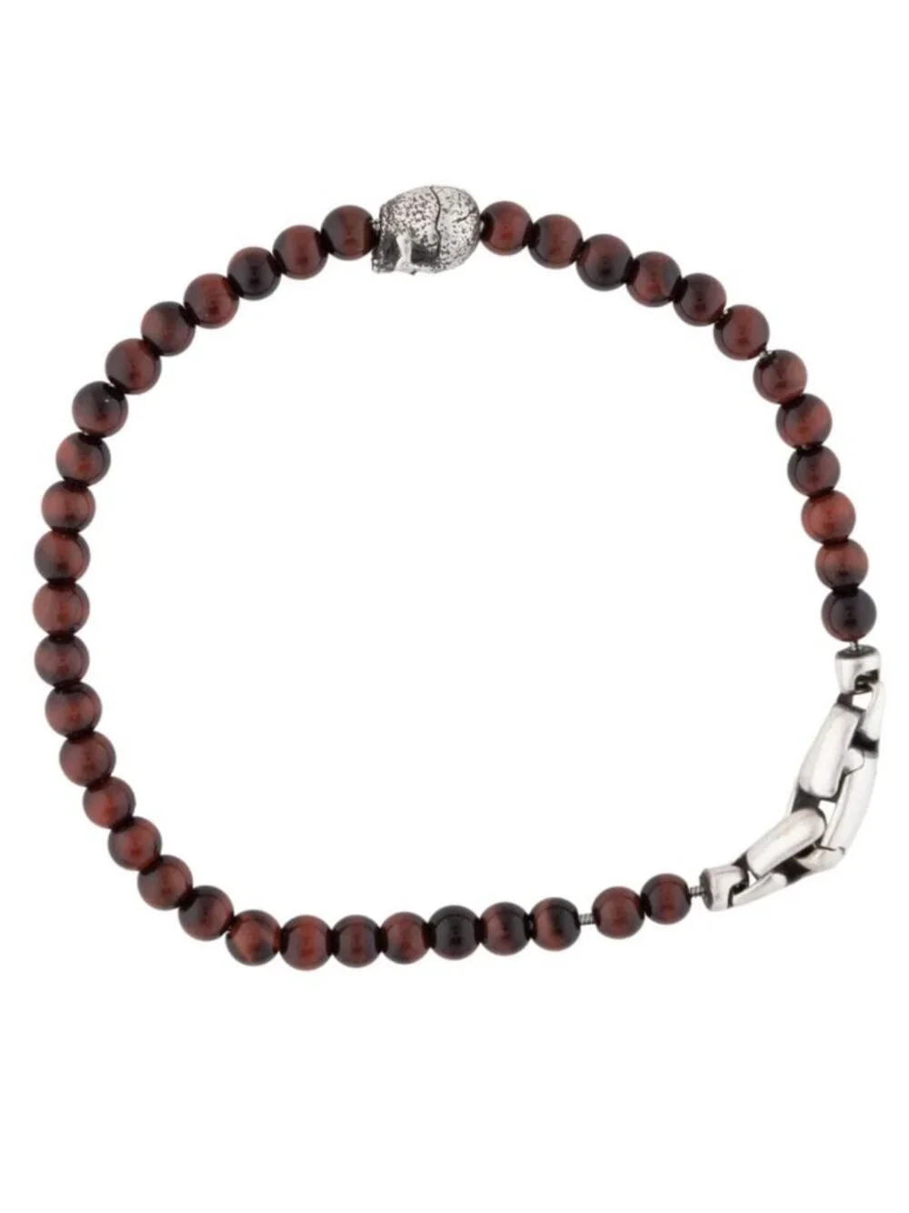 DAVID YURMAN STERLING SILVER 925 TIGER'S EYE MEMENTO MORI SKULL BEAD BRACELET